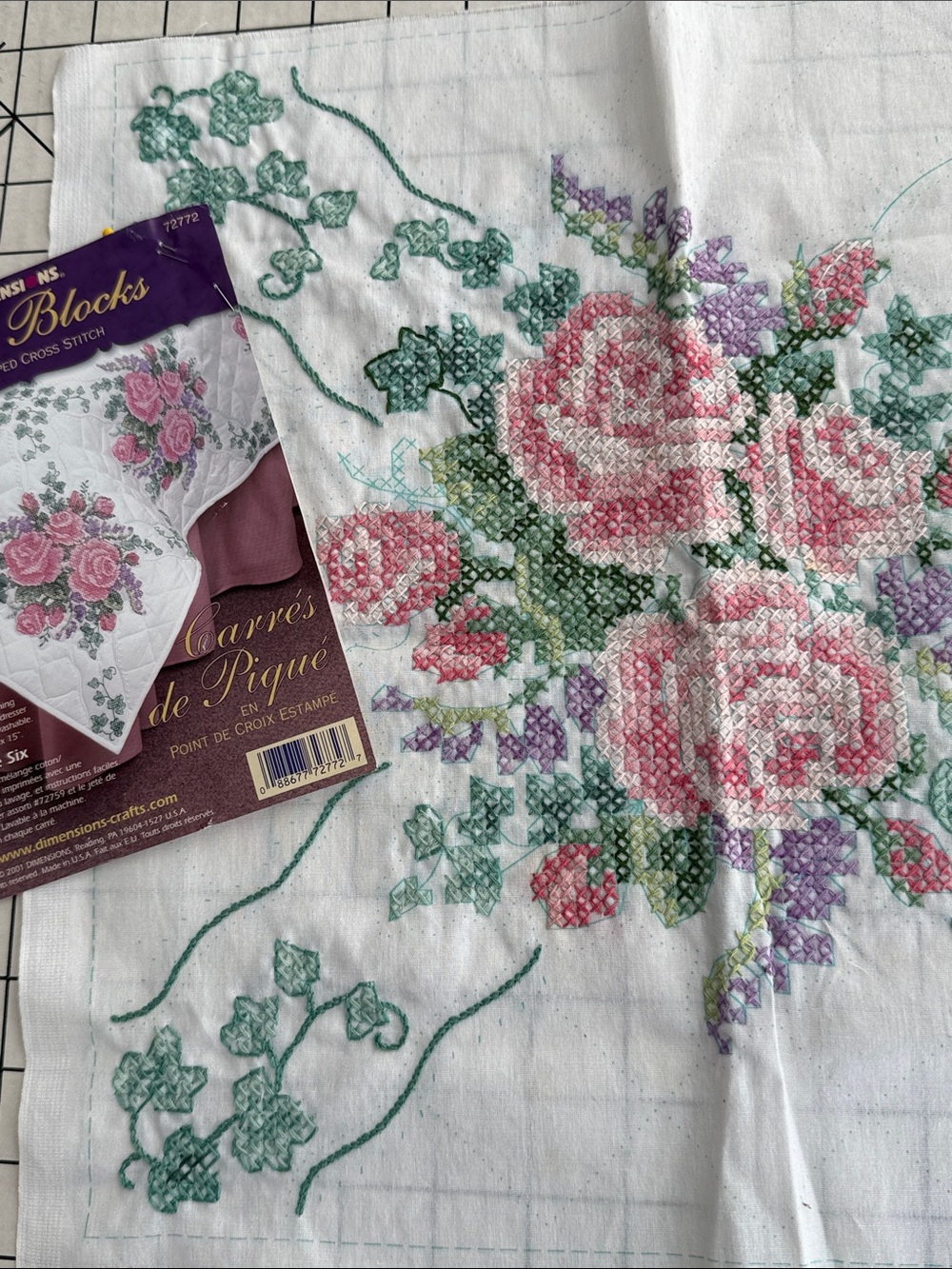 Vintage Dimensions Stamped Cross Stitch Quilt Blocks Roses Ivy